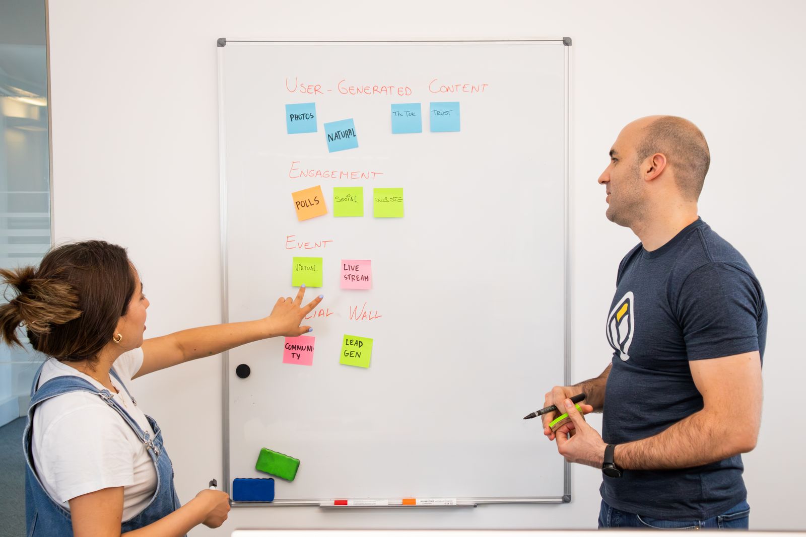 Colleagues mapping a process on a whiteboard