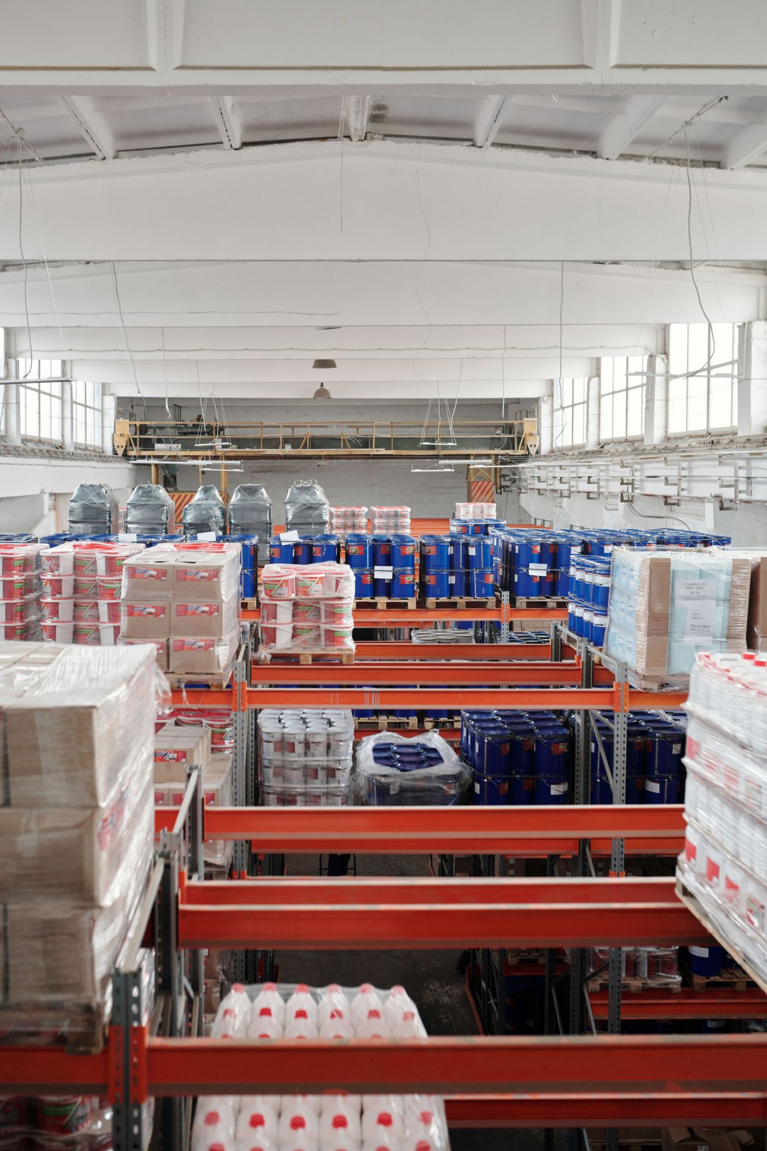 Inventory on shelves in a warehouse